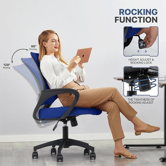 MoNiBloom Mesh Office Chair Set of 2, Ergonomic Computer Chair for Adults, Rolling Swivel Mid-Back Desk Chair with Lumbar Support, Comfy Armrest for Home Office, Gaming, Blue