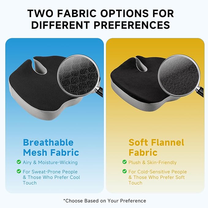 Seat Cushion for Office Chair, Ergonomic Memory Foam Office Chair Cushion with U-Shaped Coccyx Support, Non-Slip Base, Washable Cover