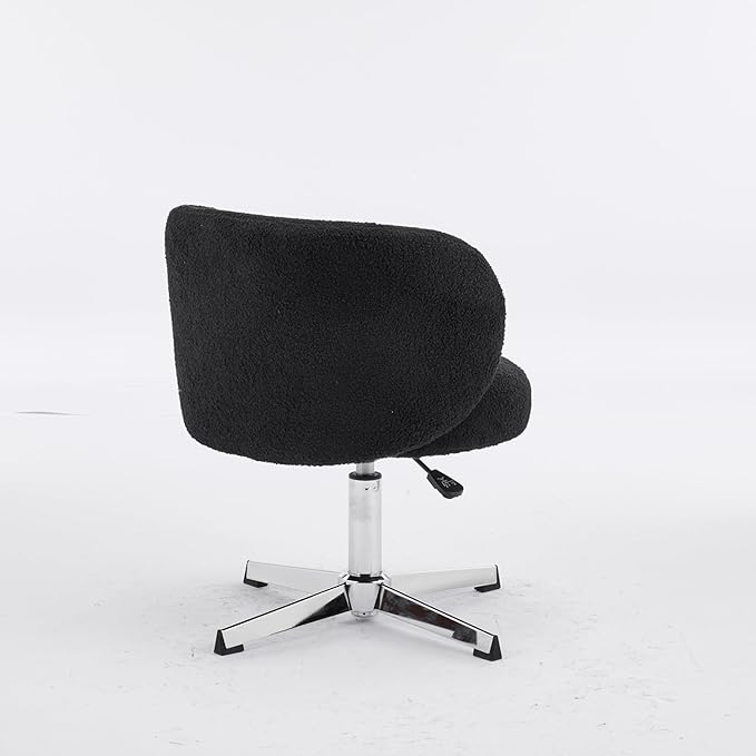VINGLI Cute Small Swivel Desk Chair Comfy no Wheels,Ergonomic Low-Back Lumbar Support Vanity Nail Tech Computer Task Stool Chair for Home Office,Height Adjustable,Teddy Fleece,Black