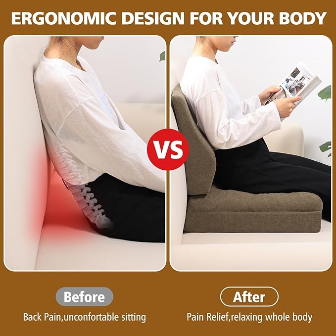 Recliner Cushion for Elderly with Lumbar Support Pillow - 20x20x5 Inch Extra Thick Recliner Seat Cushion for Seniors Relief Back Pain and Tailbone Pain from Long Sitting Non-Slip Bottom Brown