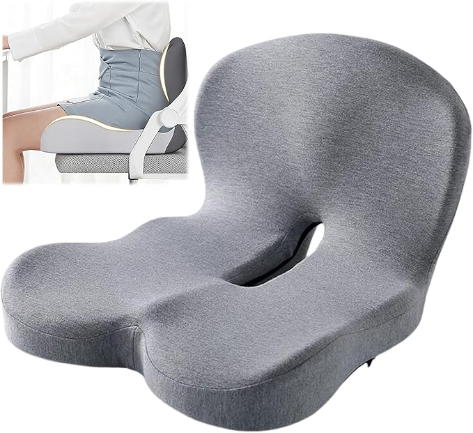 Orthopedic Cushion, Seat Cushion for Office Chair and Car, Ergonomic Memory Foam L-Shaped Integrated Seat Cushions, Lumbar Support & Tailbone Pain Relief for Office Chair Car Wheelchair (B-Light Grey)