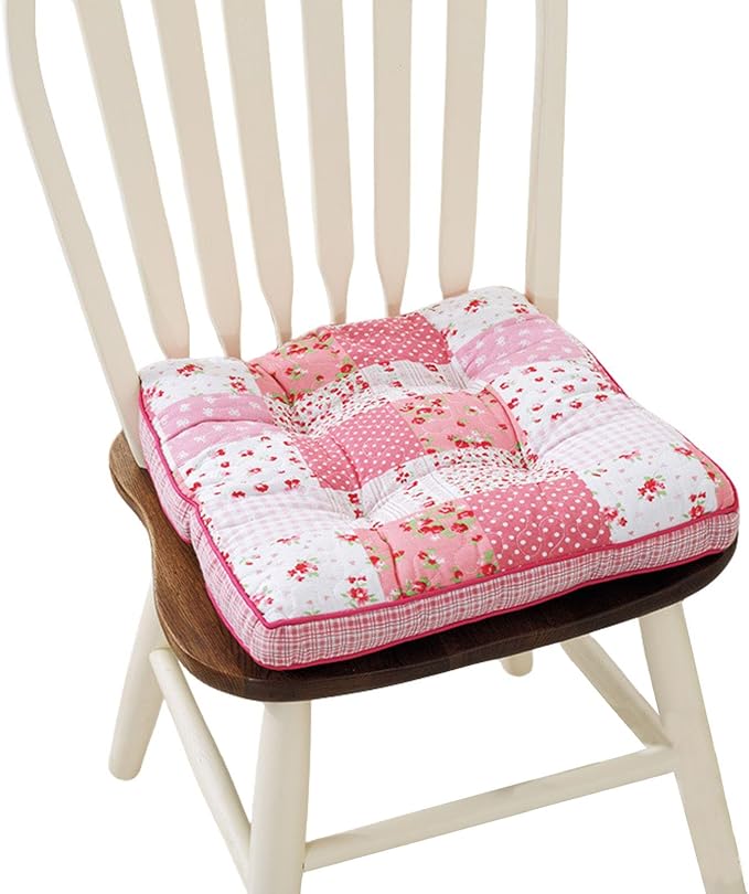 Boho Cotton Quilted Chair Cushion for Dining Chairs Non Slip Soft Comfortable Chair Pads with Ties Patchwork Printed Seat Cushion for Kitchen Chairs Office Chairs (Pattern N,16"x16")