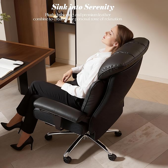 Efomao Big and Tall Office Chair 400 lbs Capacity, Oversized Executive Desk Chair with Footrest, Extra Wide 23" Seat, High Back Ergonomic PU Leather Home Office Chair， Black