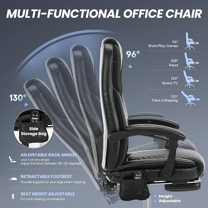 MALOL Massage Office Chair with 3-Level Heat and Footrest – 20-Min Easy Assembly, 300 lbs Big and Tall Reclining Desk Chair, PU Leather Ergonomic Executive Computer Chair with Side Pocket, Black