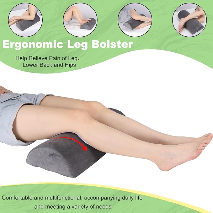 Recliner Foot Pillow High Resilience Foam - Leg Pillow for Sleeping Soft and Supportive Half Moon Bolster Pillow Recliner Pillows for Headrest Back Lumbar Support and reducing heel pressure (Grey)