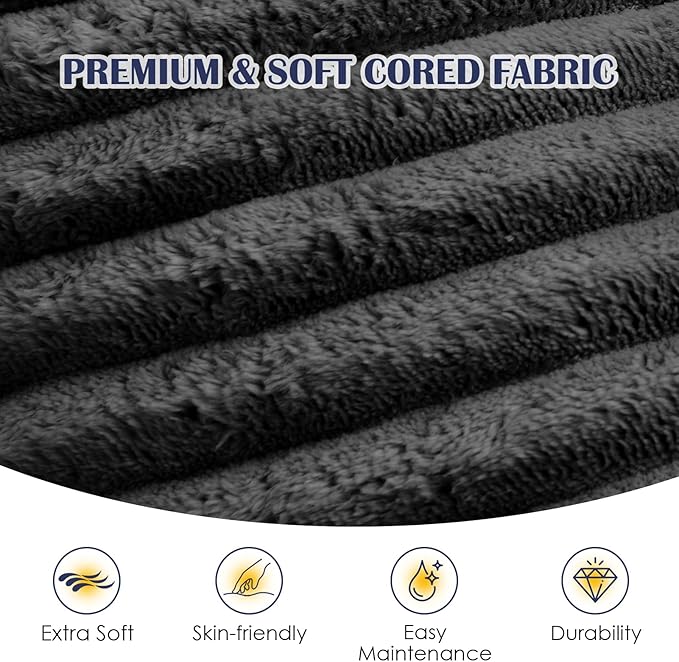 Round Ottoman,Corduroy Pouf Ottoman Foot Rest,Storage Footstool for Living Room,20x15 Soft Floor Poufs,Memory Foam Filling - Dark Grey, 20x15 in