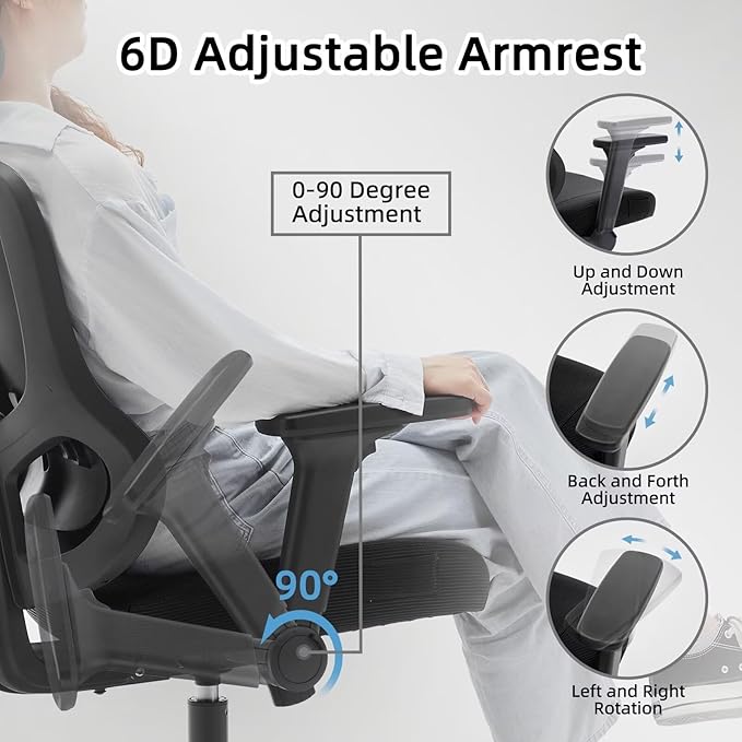 Ergonomic Office Chair Reclining Gaming Chair Adjustable Lumbar Support 6D Armrest Headrest Breathable Mesh Swivel Computer Chairs Home Task Desk Chair Wheels Coat Hanger Tilt Lock Cross Legged Chair