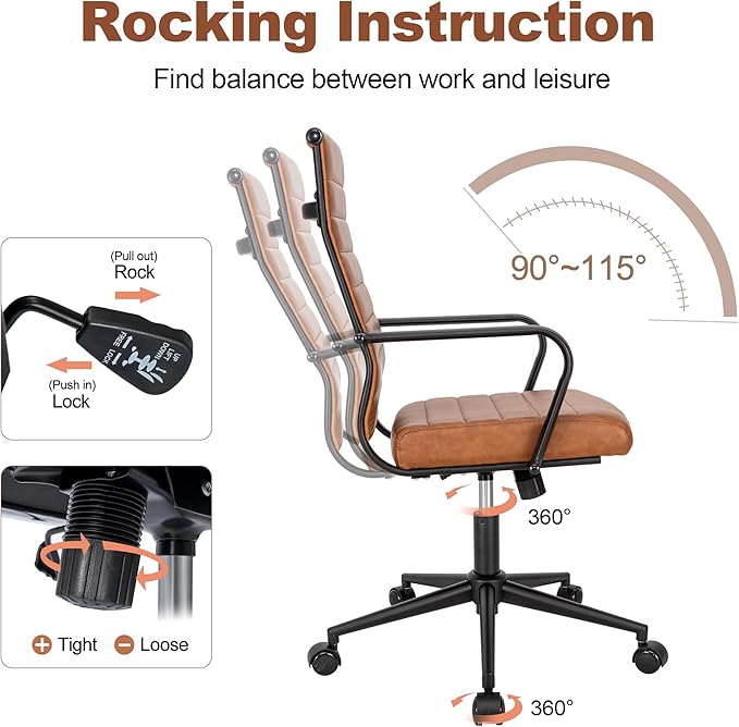 Okeysen Office Desk Chair Conference Room Chairs Modern Ergonomic Executive Swivel Chair Adjustable Height PU Leather Home Desk Chair with Armrests Comfy Computer Task Chairs with Wheels (Brown)