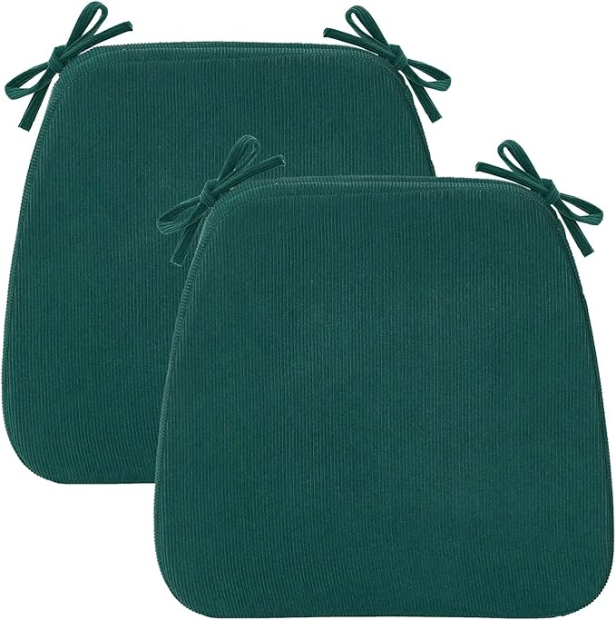 2'' Thick High-Density Foam Indoor Chair Cushions | Dining Chair Pads with Ties, Removable Washable Cover, Kitchen Chair Cushions 17"x16",Hunter Green 2 Pack