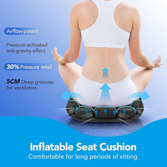 Inflatable Seat Cushion, 34 Air Cell Travel Seat with Upgraded Air Nozzle for Hemorrhoid and Tailbone Pain Relief, Portable Airplane Seat Cushion for Car, Office Chairs & Home Living