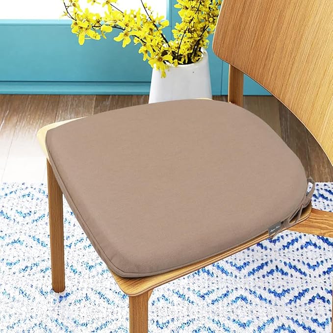 Magpie Fabrics 17"x16"x2" U-Shape Chair Cushions with Ties 2 Count, Outdoor Indoor Waterproof All Weather Seat Pads Decoration for Patio Garden Dining Office - Khaki