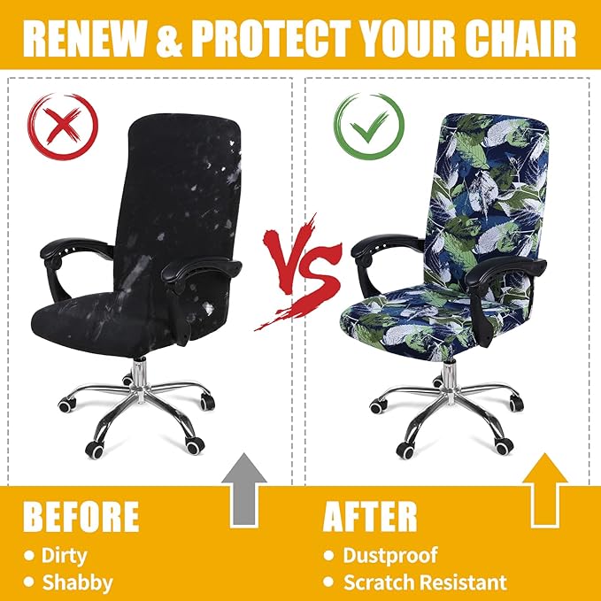 Smiry Stretch Printed Office Computer Chair Covers, Universal Desk Rotating Chair Slipcovers Removable Washable, Soft Fit Anti-Dust Spandex Protector Cover with Zipper, Deep Green