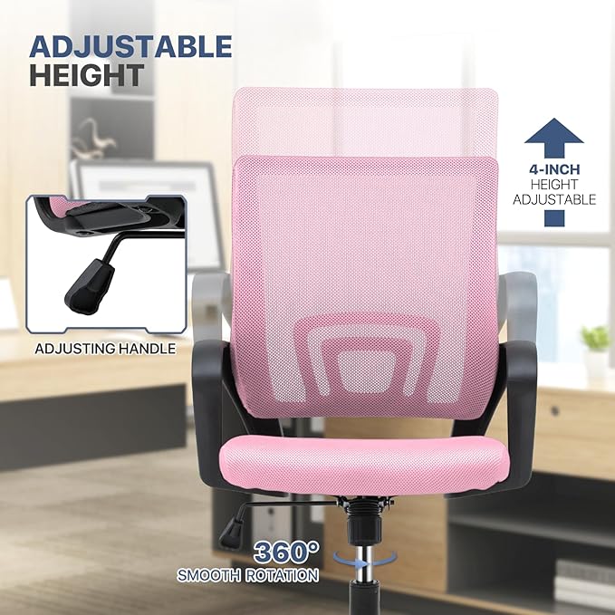MoNiBloom Mesh Office Chair, Ergonomic Computer Chair for Adults, Rolling Swivel Mid-Back Desk Chair with Lumbar Support, Comfy Armrest for Home Office, Gaming, Pink 20 Pack
