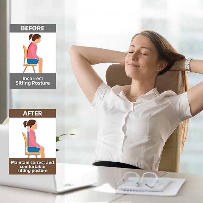HOMBYS Cervial Neck Pillow for Recliner, Foam Headrest Cushion for Sleeping, Medium Firm Neck Support for Couch, Office Chair and Car, Non-Slip Backing and Elastic Straps, Coffee