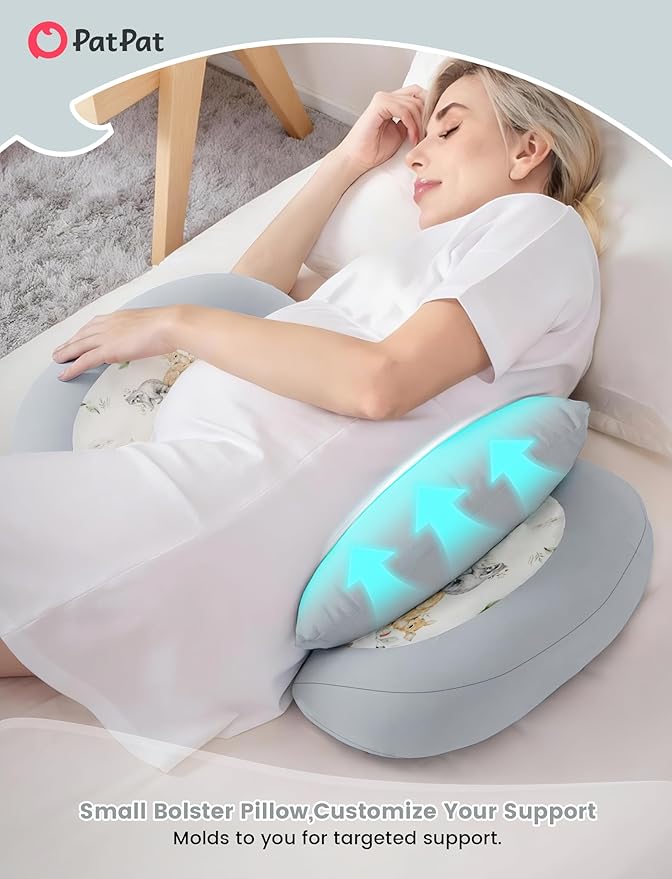 PATPAT Pregnancy Pillow for Sleeping, Maternity Pillow with Removable Cooling Cover, Support for Back, Belly and Hips, Portable Travel Wedge Pillow for Pregnant Women with Adjustable Small Pillow