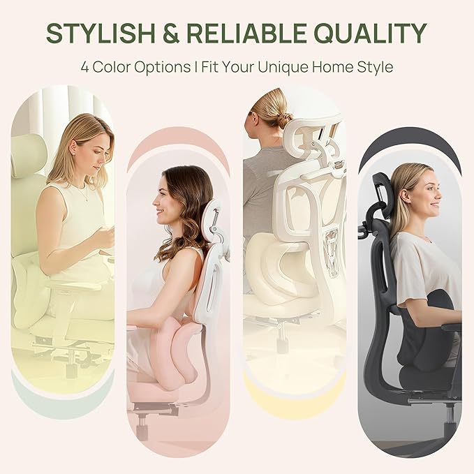 CabLady S1 Petite Ergonomic Home Desk Chair with Footrest and Headrest, High Back Fixed Lumbar Support with Detachable Pillow, Reclining Cute Office Chair for Women & Girls, 300 LBS Capacity