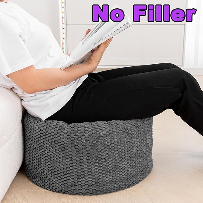 Poofieotto Unstuffed Pouf Ottoman Cover Handmade Footstool Ottoman Storage Solution Floor Pouf Footrest Cushion 20Diameterx12Height Inches for Living Room Wedding Dark Gray