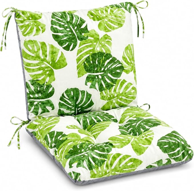 ChezMax Chair Cushion Cotton Linen Detachable Seat Back Cushion with Ties Thickened Chair Pads for Outdoor Car Office Patio Bedroom Living Room Green Bale