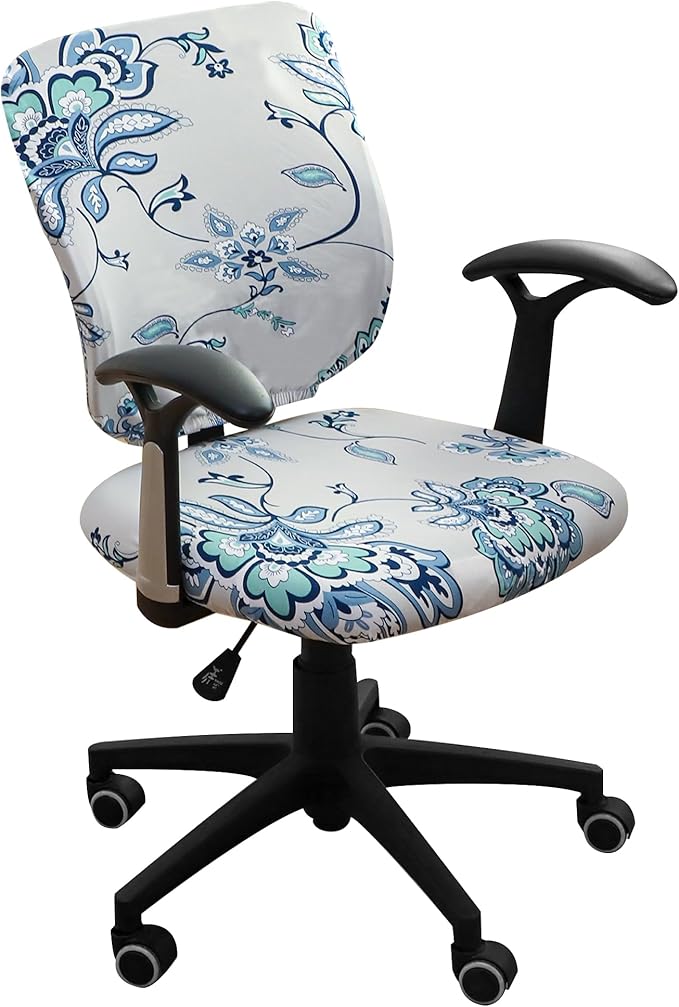 FORCHEER Floral Split Office Chair Cover 2 Piece Stretch Separated Desk Chair Slipcover for Backrest and Seat Washable