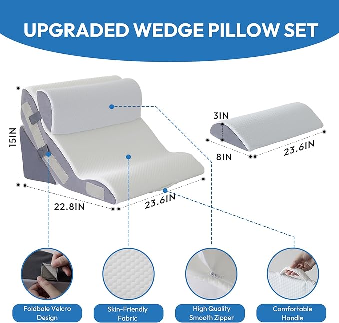 Ahpmeoa 4PCS Wedge Pillow Set for After Surgery, Back Pillow for Bed Sitting up, 10-in-1 Foam Wedge Pillow for Acid Reflux & Back Pain Relief, Post Surgery Pillow for GERD & Snoring, White