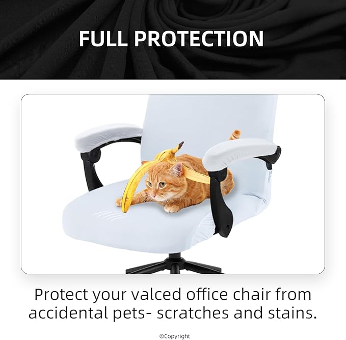 Stretch Computer Office Chair Cover with Armrest Covers Durable Zipper Universal Washable Removable Spandex Rotating Boss Chair Slipcovers Anti-dust Soft Desk Chair Seat Protector, White