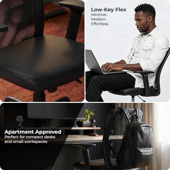 AeroCore M110 Ergonomic Mesh Office Chair, Mid-Back Desk Chair with Lumbar Support, Adjustable Height 360 Swivel, Rolling Wheels, Padded Seat, Small Space Home Office, 275 lb Capacity, Black