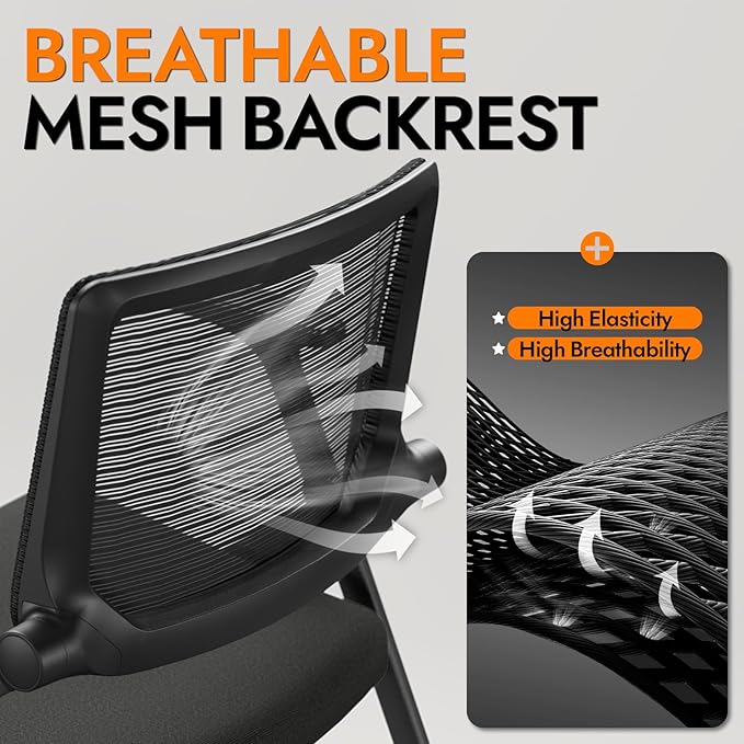 Foldable Office Chair Set of 2 with PU Wheels Ergonomic Mesh Bouncing Back, Stackable Conference Room Chair, Office Guest & Reception & Meeting Chair (Black)