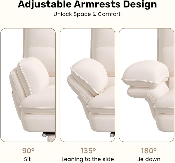 Criss Cross Office Chair with Flip-Up Armrests and Headrest, 135° Reclining Swivel Velvet Criss Cross Chair with Wheels & Foot Rest, Big and Tall Cloud Cross Legged Office Chair for Home, Cream