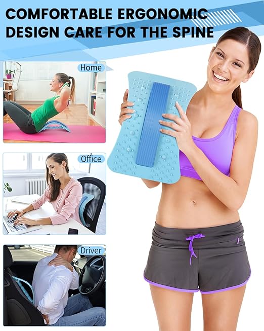 Back Stretcher Lumbar Backs Cracker with Magnet Backs Massager Lower Back Pain Relief Upgraded Multi-Level Support Stretcher Spinal Board Device for Herniated Disc, Sciatica, Scoliosis (Blue)