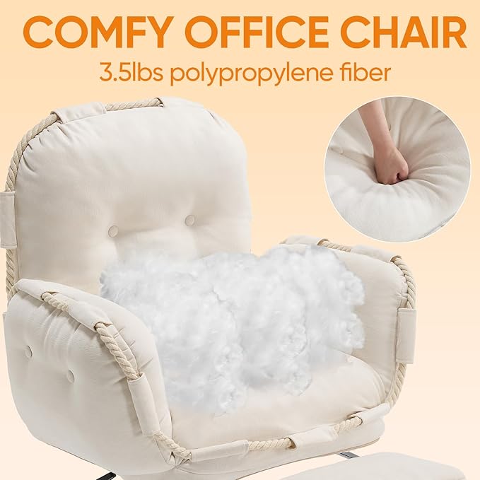 Criss Cross Office Chair with Foot Rest Flip Armrests for Pets and Comfortable Cross Legged Office Chairs for Women Reclining Office Chair Desk Chair Comfy Vanity Chair with Back and Wheels Beige
