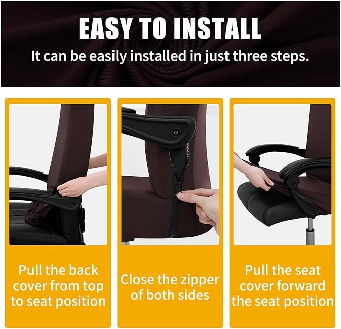 Smiry Stretch Printed Office Computer Chair Covers, Universal Desk Rotating Chair Slipcovers Removable Washable, Soft Fit Anti-Dust Spandex Protector Cover with Zipper, Brown and White