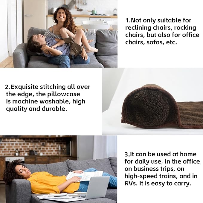 Neck Pillow for Recliner (22x14in) Adjustable Wool Neck Roll, Non-Slip Headrest Sofa Cushion Travel Pillow for Neck and Head Support. (2pcs-Brown)