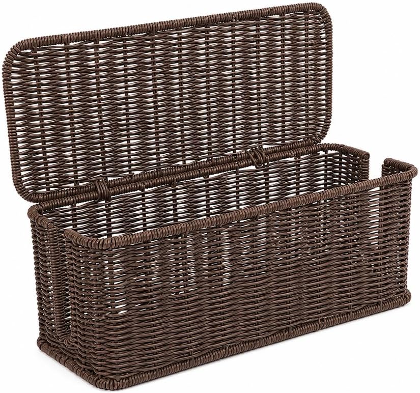 Cable Management Box, Handmade Rattan Cord Organizer for Power Strip