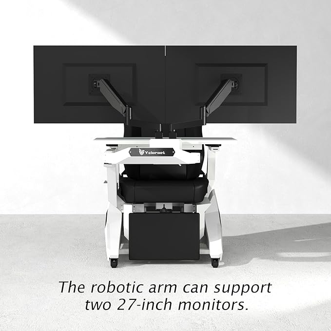 White Zero Gravity Scorpion Gaming Chair Cockpit with Dual Monitor Arm, 165° Reclining 441LB Load Ergonomic Office Chair, Space-Saving Mobile Workstation for PC, PS5, Xbox