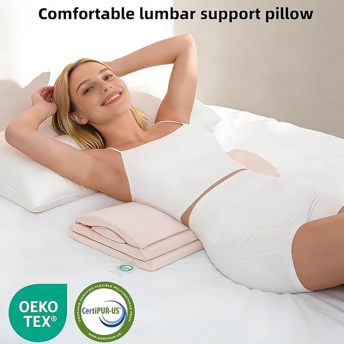 Adjustable Lumbar Support Pillow for Bed, Back Sleeping Cushion with Removable Height Layer & Dual-Firmness Inserts for Lower Back Pain Relief, Spinal Alignment & All-Night Comfort