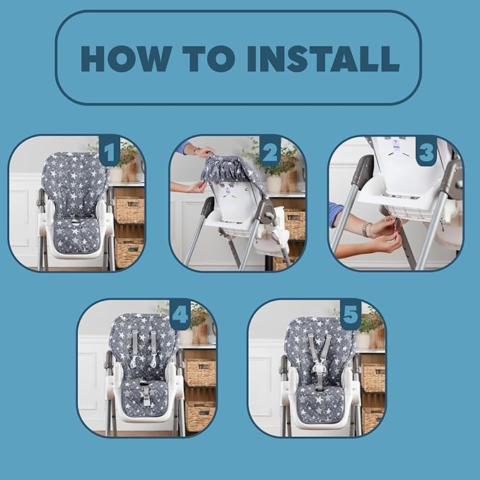 Todays Kids High Chair Pad - Machine Washable High Chair Cover, Easy Use Highchair Cushion, Soft Highchairs Covers for Baby, Padded Highchair Cover w/Elastic Back, Fits 3-5 Point Harness Chairs