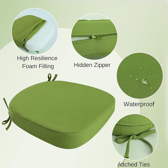 idee-home Outdoor Chair Cushions Set of 2, 19" x 19" Thick D-Shaped Patio Furniture Outdoor Seat Cushions Waterproof with Ties, Dining Pads