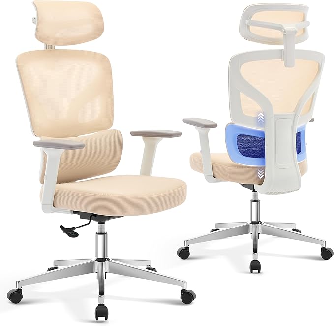 Office Chair Ergonomic Desk Chair - Home Mesh Office Desk Chair with Adjustable Lumbar Support, High-Back Computer Gaming Chair with Headrest 3D Armrests, Rolling Swivel Task Chairs for Home, Office