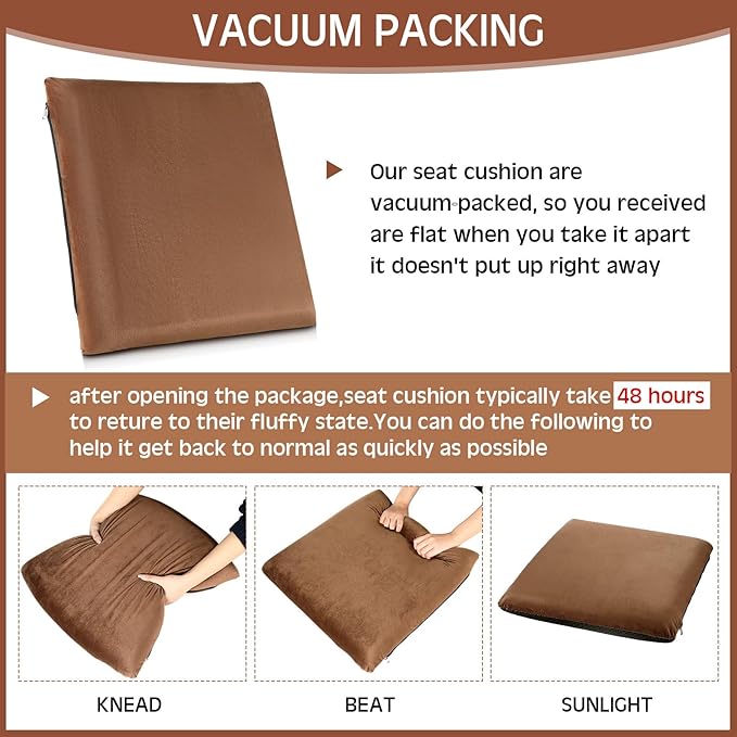 GlikCeil Recliner Cushion for Elderly with Memory Foam Square Seat Chair Cushion for Recliner Thick Non Slip Seat Pad for Chair, Couches(20 x 20 x 3,Brown)