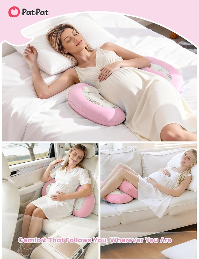 PATPAT Pregnancy Pillow for Sleeping, Maternity Pillow with Removable Cooling Cover, Support for Back, Belly and Hips, Portable Travel Wedge Pillow for Pregnant Women with Adjustable Small Pillow