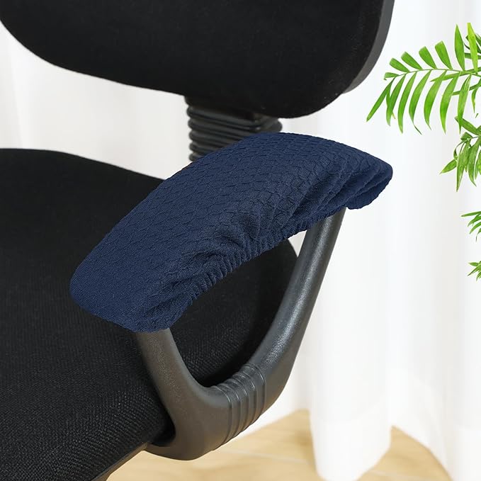 Smiry Stretch Jacquard Office Computer Chair Armrest Covers, 2PCs Removable Washable Anti-dust Desk Chair Arm Pad Covers, Navy Blue