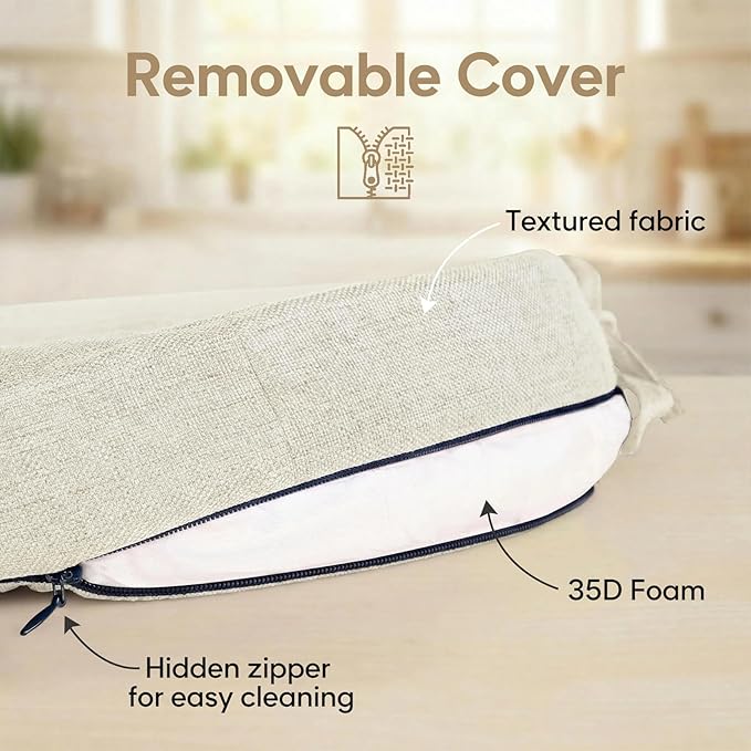 2 Pack Beige Winsor Chair Cushions with Ties, Dining Kitchen Chair Seat Pads Non Slip Removable Washable Cover 17"x16"