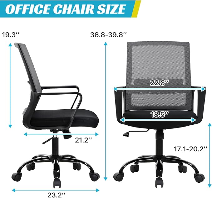 Ergonomic Office Chair, Breathable Mesh Desk Chair, Swivel Computer Chair with Wheels & Adjustable Height & Comfort Seat for Home Office, Gaming Room, Grey