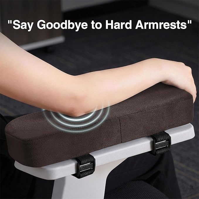 Smiry Ergonomic Office Chair Armrest Pads, Memory Foam Arm Rest Covers, Non-Slip Armrest Cushion with Adjustable Buckles and Straps, Elbow Relief for Desk, Gaming & Wheelchair (Chocolate, Set of 2)