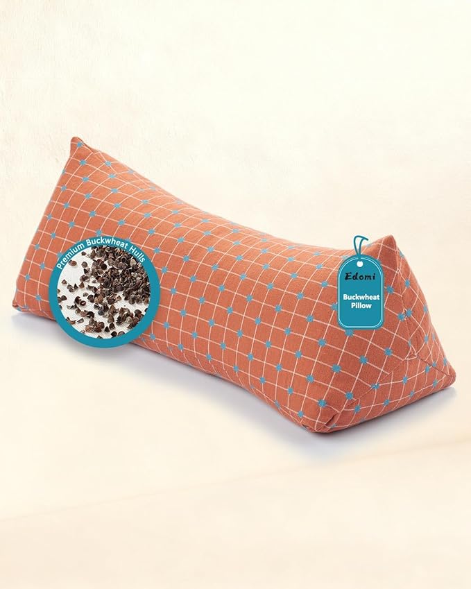 Cervical Buckwheat Roll Pillow for Sleeping,15.7"x5.9" Buckwheat Hulls Pillows Filling, Triangle Pillow for Neck Support Yoga Bolster, Adjustable Fill for Neck Pain Relief,Red