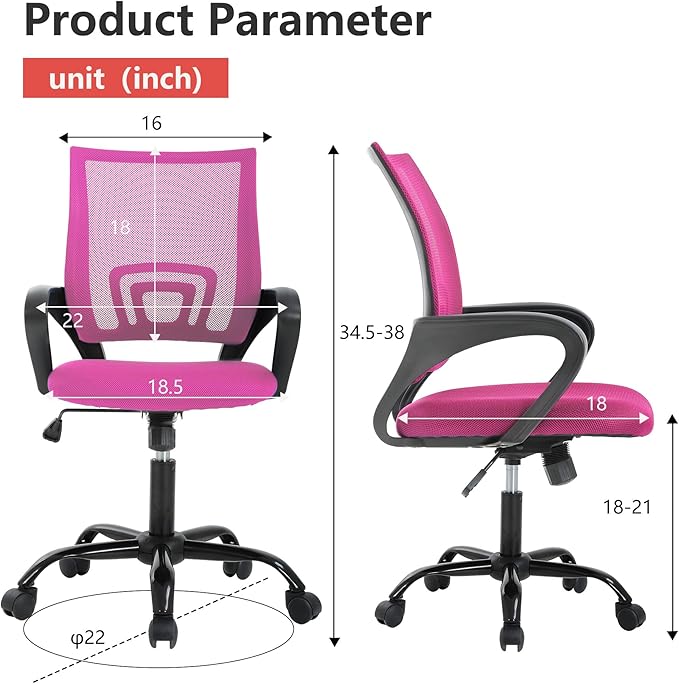 PayLessHere Office Computer Chair Ergonomic Cheap Desk Chair Adjustable Comfortable Mid Back Task Rolling Swivel with Lumbar Support for Home Office (Pack of 1, Pink)
