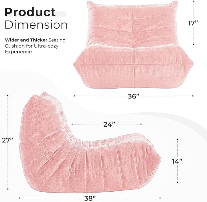 HABUTWAY Bean Bag Chair, Giant Bean Bag Chairs for Adults, Bean Bag Sofa with Filler Faux Fur, Memory Foam Bean Bag Couches Fireside Lazy Sofa for Living Room, Bedroom, Office (Pink)