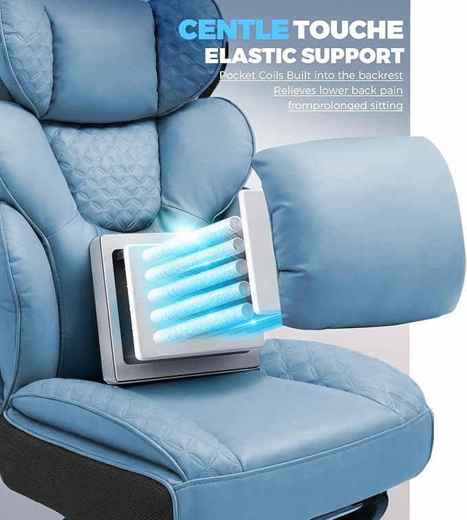 GTPLAYER Big and Tall Gaming Chair Ergonomic Heavy Duty Office Chair Racing Seat with Adjustable Lumbar Pillow Footrest 150° Reclining Thickened Armrests Breathable Mesh for Esports/PC Gaming