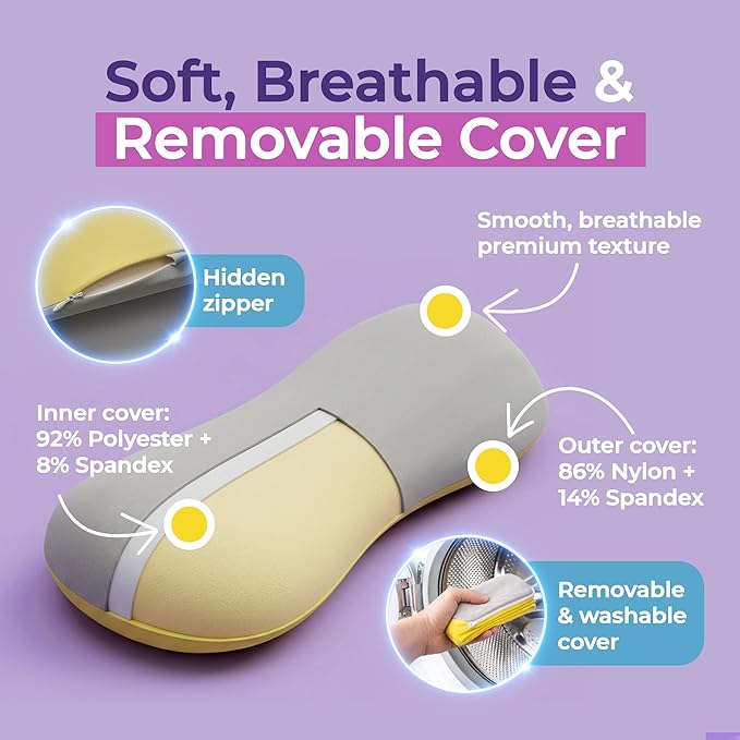 Lumbar Support Pillow for Sleeping, Memory Foam Lower Back Pillow for Bed, Ergonomic Back Support Cushion for Side & Back Sleepers, Breathable Washable Cover, Oeko-TEX & CertiPUR-US Certified