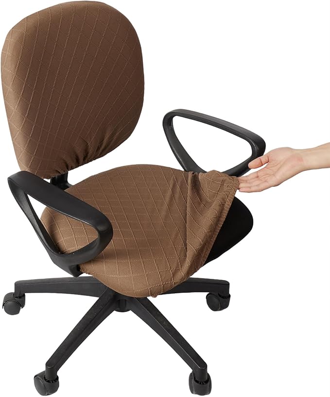 Melaluxe Stretch Jacquard Office Chair Cover, Removable Washable Desk Chair Cover Rotating Chair Seat Slipcover, Brown